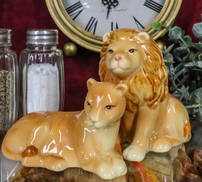 ebros gift Safari Pride King Lion and Lioness Couple Resting Ceramic Salt Pepper Shaker Set