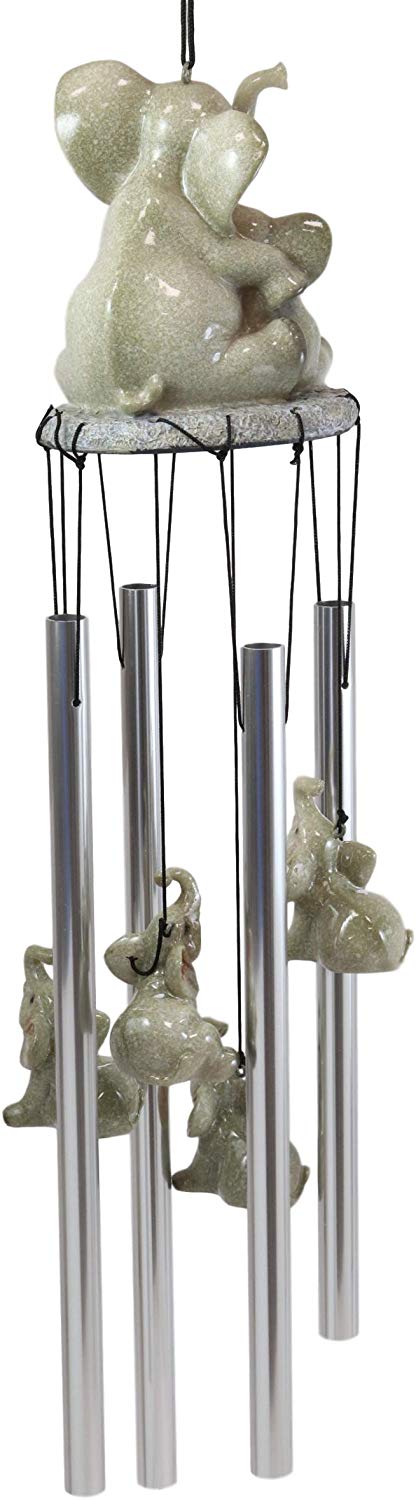 Ebros Gift Safari Savanna Elephant Family Bonding Time Figurine Crown Top Wind Chime Decor