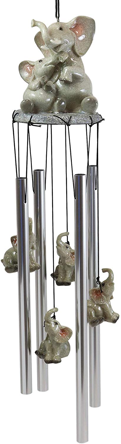 Ebros Gift Safari Savanna Elephant Family Bonding Time Figurine Crown Top Wind Chime Decor