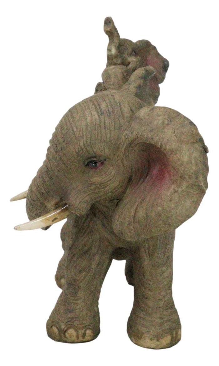 Ebros Gift Safari Savanna Whimsical Elephant Father And 2 Calves On Piggyback Figurine 5"H
