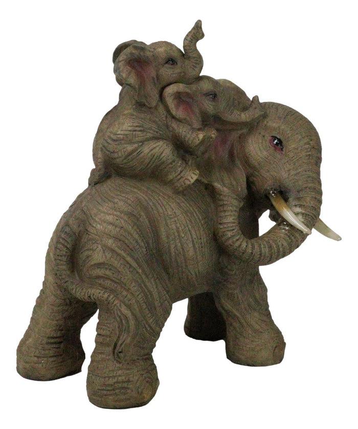 Ebros Gift Safari Savanna Whimsical Elephant Father And 2 Calves On Piggyback Figurine 5"H