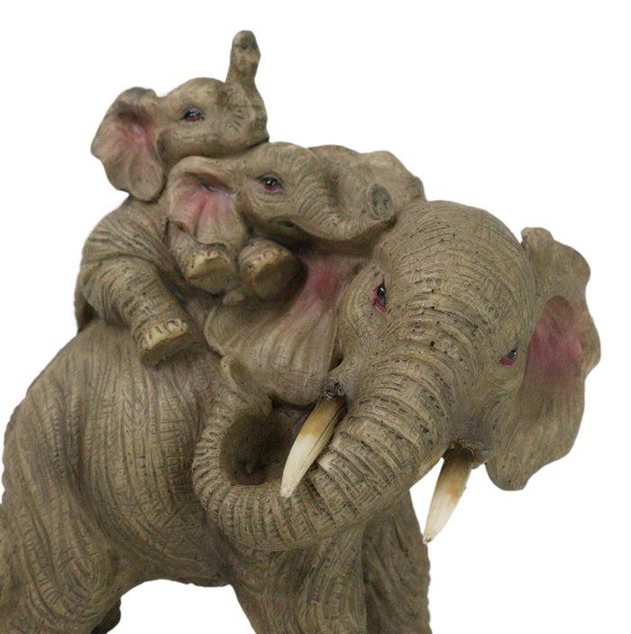 Ebros Gift Safari Savanna Whimsical Elephant Father And 2 Calves On Piggyback Figurine 5"H