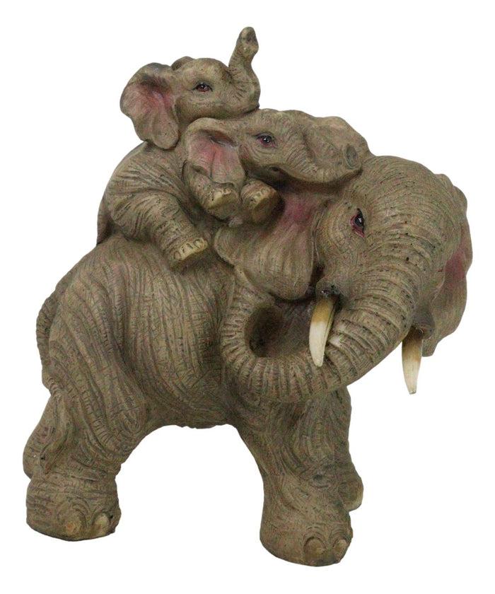 ebros gift Safari Savanna Whimsical Elephant Father And 2 Calves On Piggyback Figurine 5"H