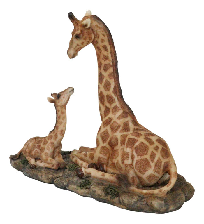 Ebros Gift Safari Savannah Masai Giraffe Mother And Calf Sitting On Grasslands Figurine