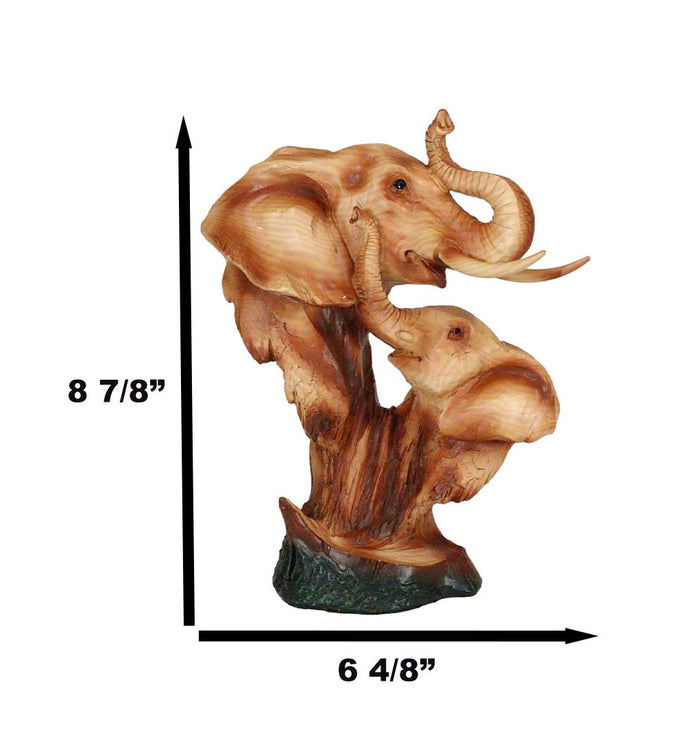 Ebros Gift Safari Wildlife Elephant Father And Calf With Trunk Up Bust Faux Wood Figurine