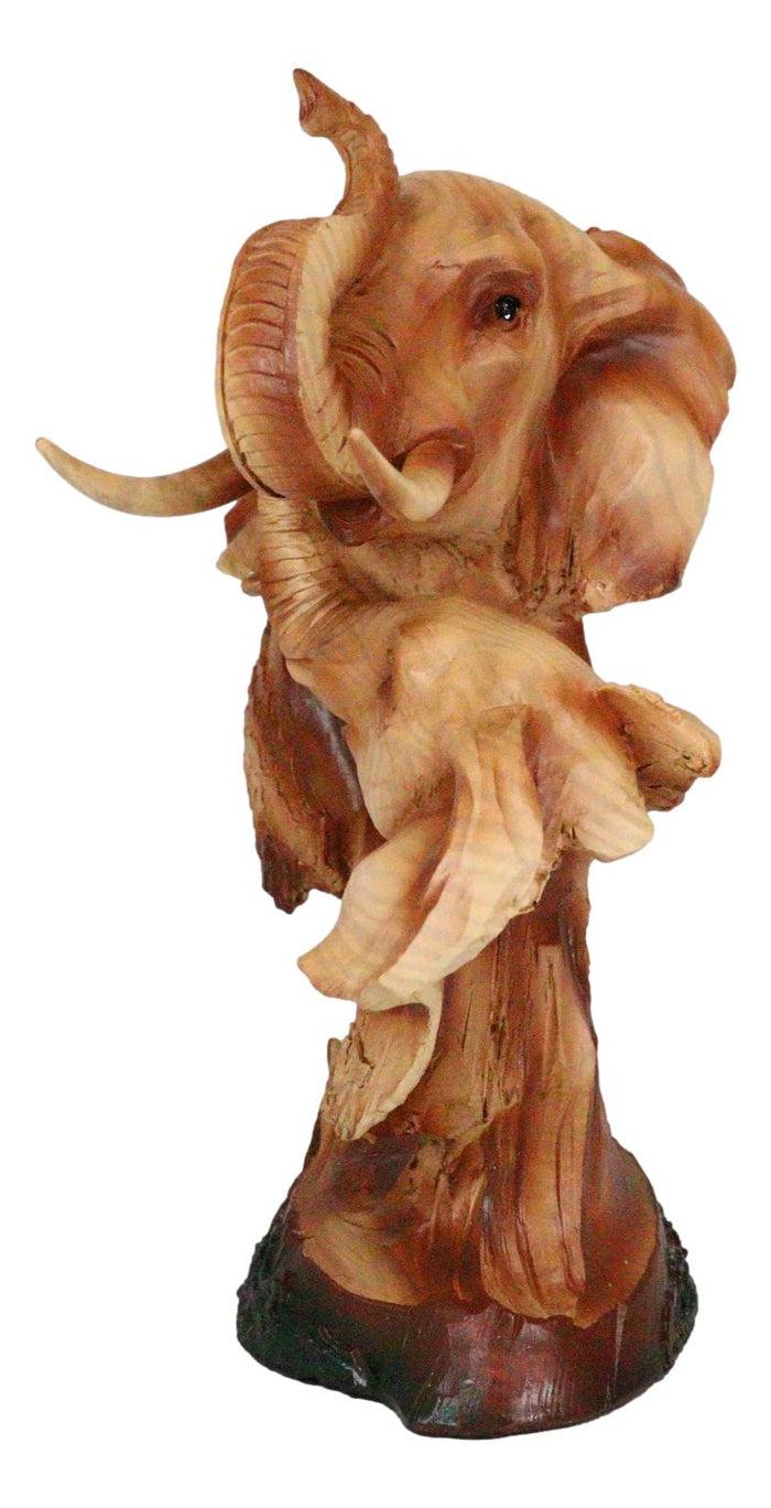 Ebros Gift Safari Wildlife Elephant Father And Calf With Trunk Up Bust Faux Wood Figurine