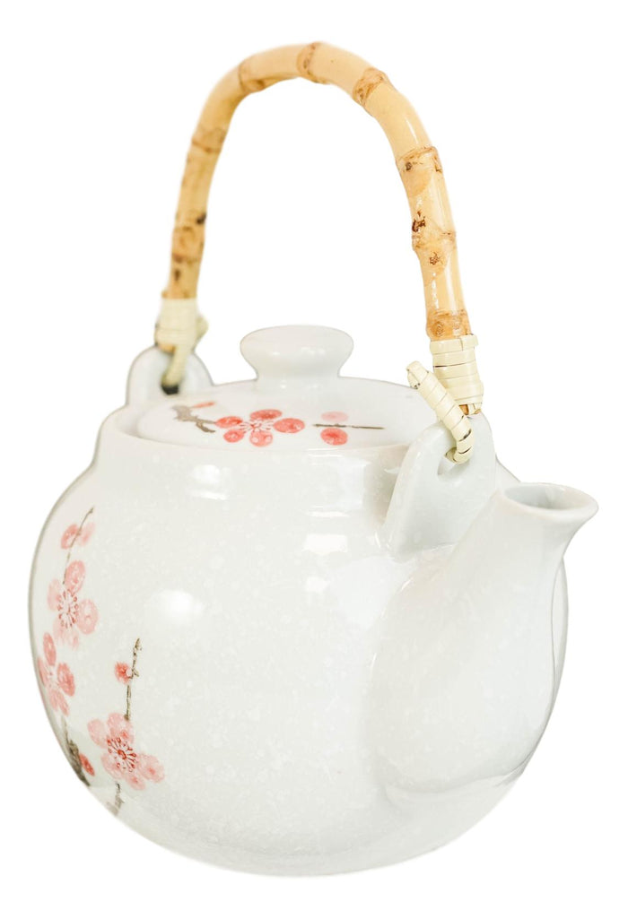 Ebros Gift Sakura Pink Cherry Blossoms Speckled White Ceramic 42oz Large Tea Pot Teapot