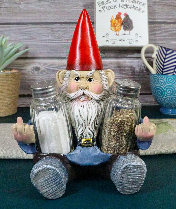 ebros gift Salty Rude Mr Gnome Flipping The Bird Bugger Off Salt And Pepper Shakers Holder