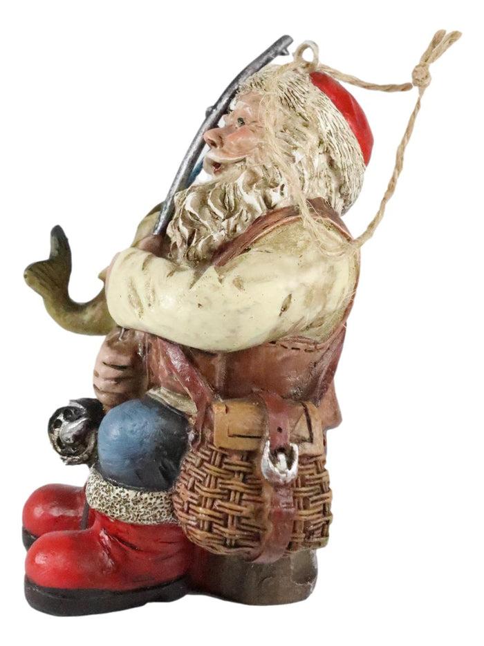 Ebros Gift Santa Claus With Fishing Pole And Tackle Box Christmas Tree Hanging Ornament