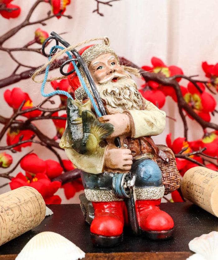 ebros gift Santa Claus With Fishing Pole And Tackle Box Christmas Tree Hanging Ornament