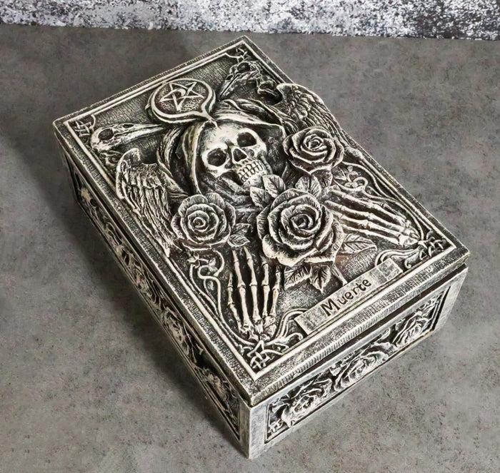 ebros gift Santa Muerte Day Of The Dead Skull Pentagram Roses Tarot Cards Trinket Box