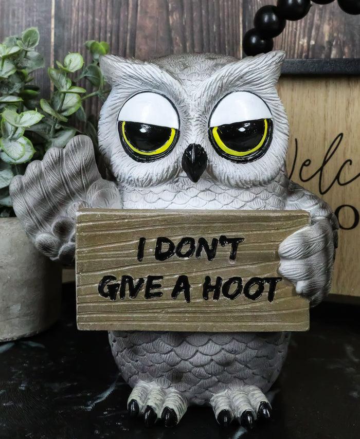ebros gift Sassy Cynical Grey Owl Flipping The Bird With I Don't Give A Hoot Sign Figurine