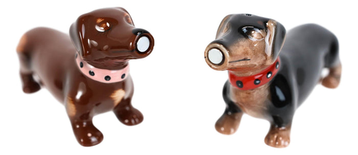 Ebros Gift Sausage Wiener Dogs Black And Chocolate Dachshunds Salt And Pepper Shakers Set