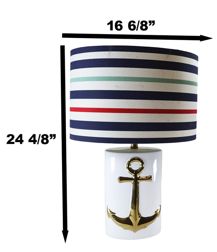 Ebros Gift Sea Nautical Coastal Golden Ship Anchor Ceramic Table Lamp Navy Sailor Shade