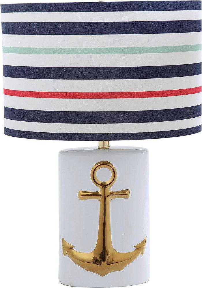 Ebros Gift Sea Nautical Coastal Golden Ship Anchor Ceramic Table Lamp Navy Sailor Shade