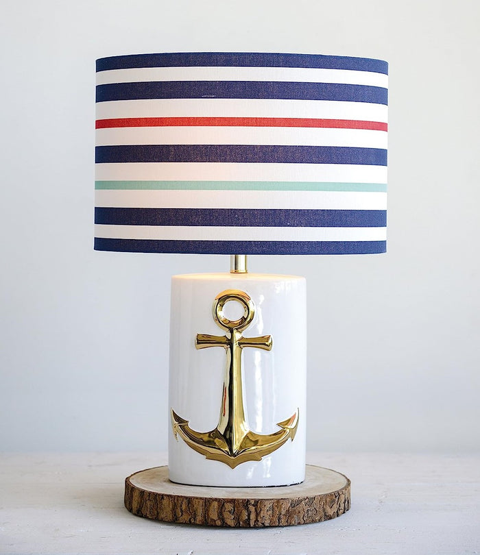 ebros gift Sea Nautical Coastal Golden Ship Anchor Ceramic Table Lamp Navy Sailor Shade