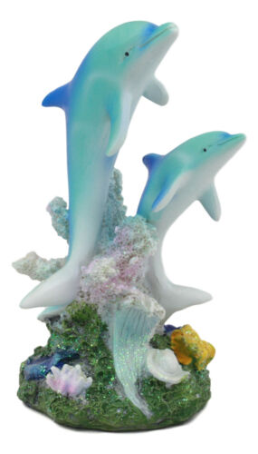 Ebros Gift Sea World Nautical Two Bottlenose Dolphins Swimming By Coral Reefs Statue 5.5"H