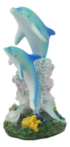 Ebros Gift Sea World Nautical Two Bottlenose Dolphins Swimming By Coral Reefs Statue 5.5"H