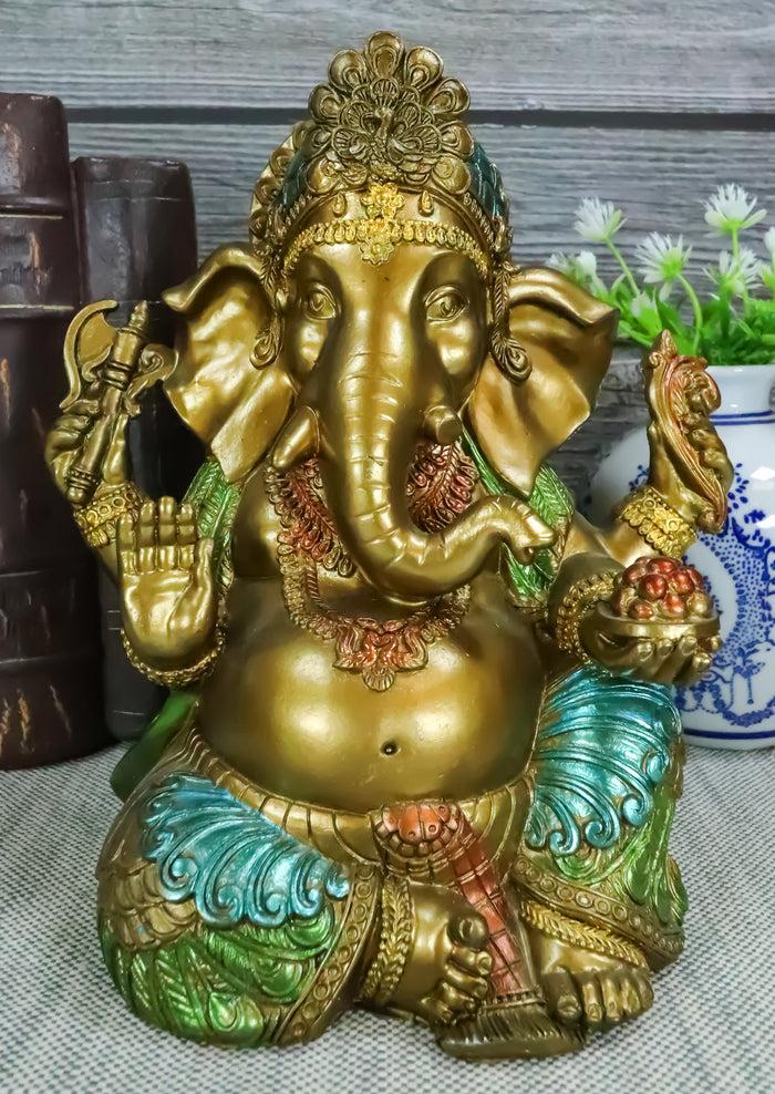 ebros gift Seated Hindu God Ganesha Ganapati Holding Trident Axe and Modaka Bowl Figurine