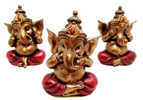 Ebros Gift See Hear Speak No Evil Ganesha Figurines Painted Bronze Sculptures Hindu God