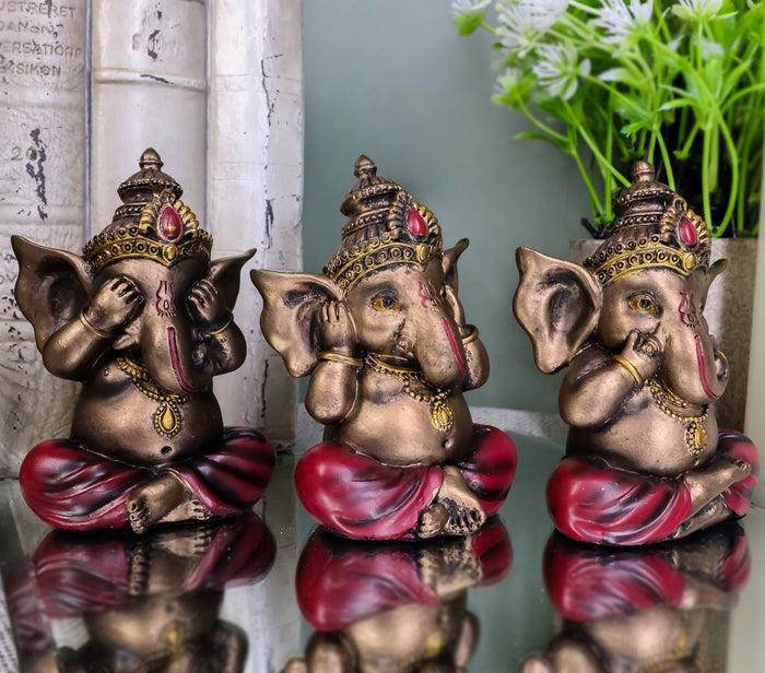 ebros gift See Hear Speak No Evil Ganesha Figurines Painted Bronze Sculptures Hindu God