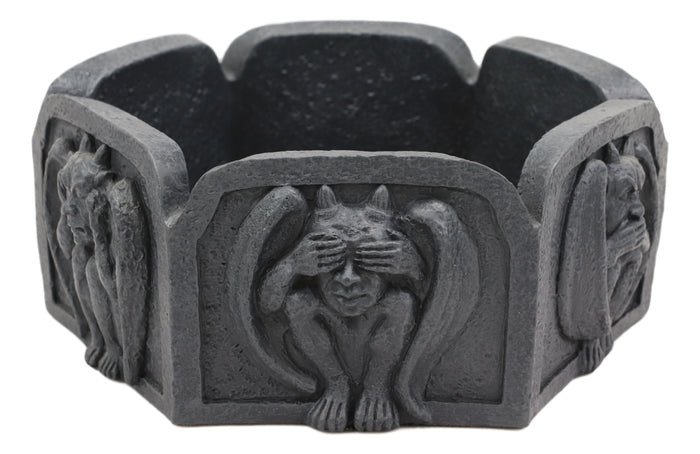 Ebros Gift See Hear Speak No Evil Gargoyles Hexagon Ashtray With Celtic Knotwork Figurine