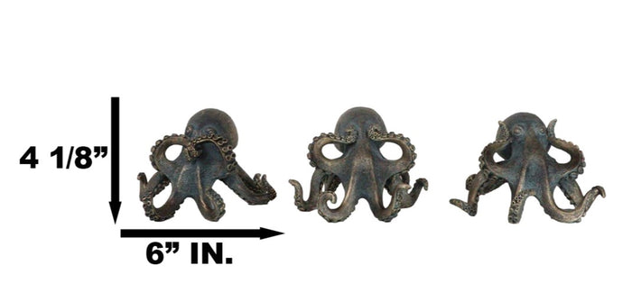 Ebros Gift See Hear Speak No Evil Nautical Marine Sea Octopus Tentacles Figurines Set Of 3