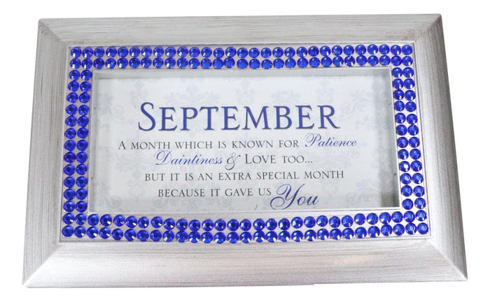 Ebros Gift September Sapphire Patience And Love Birthstones Silver Tone Musical Trinket Box