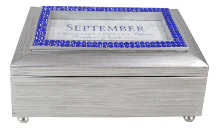 ebros gift September Sapphire Patience And Love Birthstones Silver Tone Musical Trinket Box