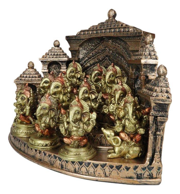 Ebros Gift Set Of 12 Hindu God Ganesha Mini Figurines With Temple Shrine LED Display Stand