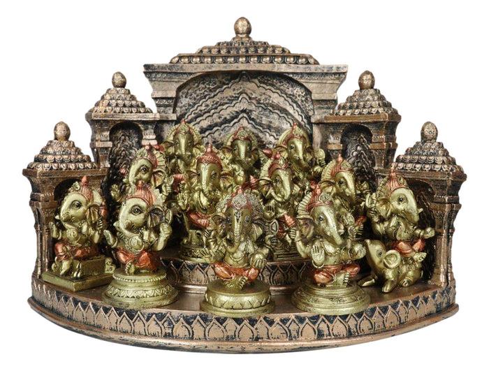 Ebros Gift Set Of 12 Hindu God Ganesha Mini Figurines With Temple Shrine LED Display Stand