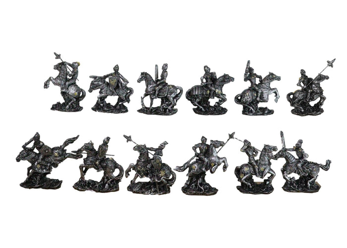 Ebros Gift Set Of 12 Medieval Armored Cavalry Horse Knights In Suit Of Armor Figurines