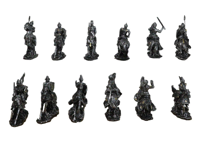 Ebros Gift Set Of 12 Medieval Armored Cavalry Horse Knights In Suit Of Armor Figurines