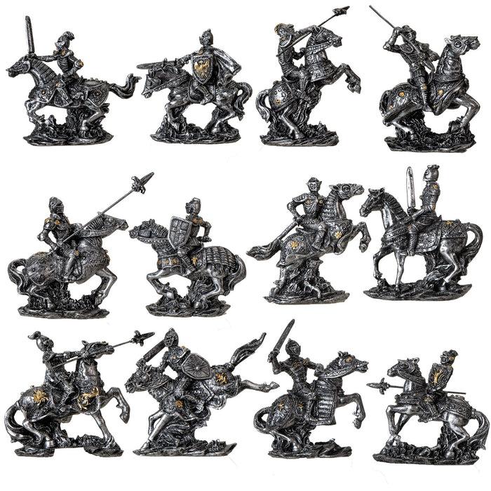 ebros gift Set of 12 Medieval Armored Cavalry Horse Knights in Suit of Armor Figurines