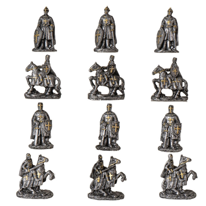 ebros gift Set of 12 Medieval Crusader Knights With Swords Shields Horses Mini Figurines