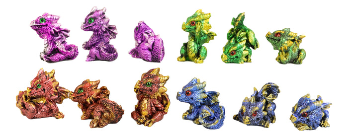 Ebros Gift Set Of 12 Metallic Red Green Purple Blue Baby Wyrmling Dragons Mini Figurines