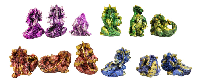 Ebros Gift Set Of 12 Metallic Red Green Purple Blue Baby Wyrmling Dragons Mini Figurines