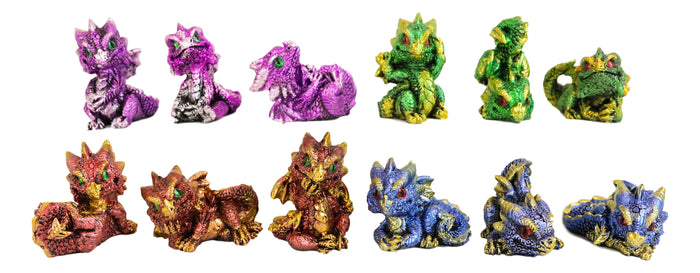 Ebros Gift Set Of 12 Metallic Red Green Purple Blue Baby Wyrmling Dragons Mini Figurines