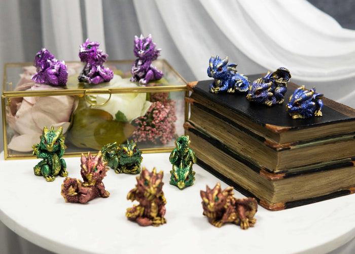 ebros gift Set of 12 Metallic Red Green Purple Blue Baby Wyrmling Dragons Mini Figurines