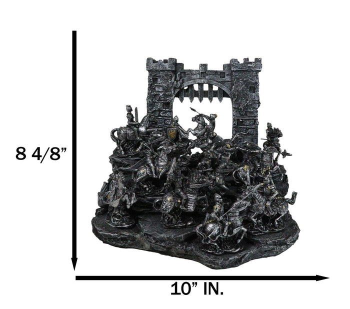 Ebros Gift Set Of 12 Mini Armored Knights On Horses And Medieval Castle Drawbridge Display