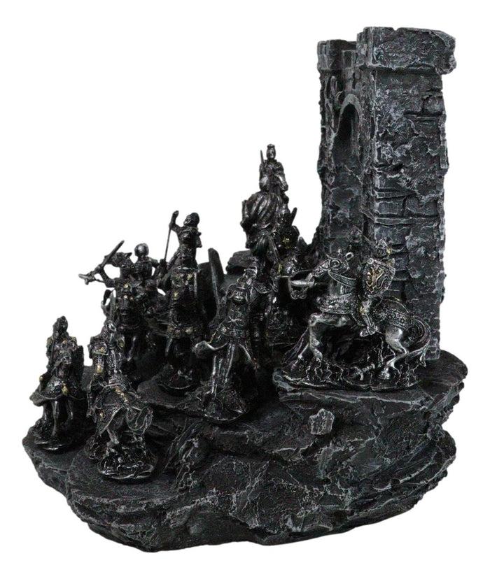Ebros Gift Set Of 12 Mini Armored Knights On Horses And Medieval Castle Drawbridge Display