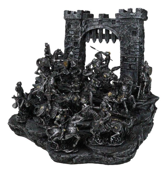ebros gift Set of 12 Mini Armored Knights On Horses And Medieval Castle Drawbridge Display