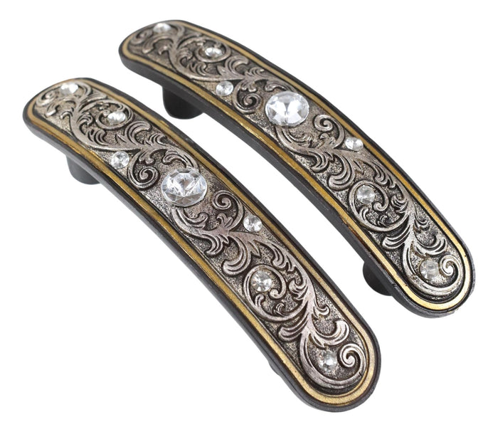 ebros gift Set Of 12 Western Floral Filigree Lace Silver Bling Drawer Cabinet Bar Pulls