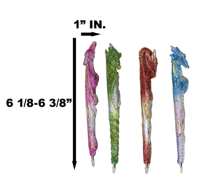 Ebros Gift Set Of 16 Colorful Glittering Medieval Fantasy Dragon Figural Ball Point Pens