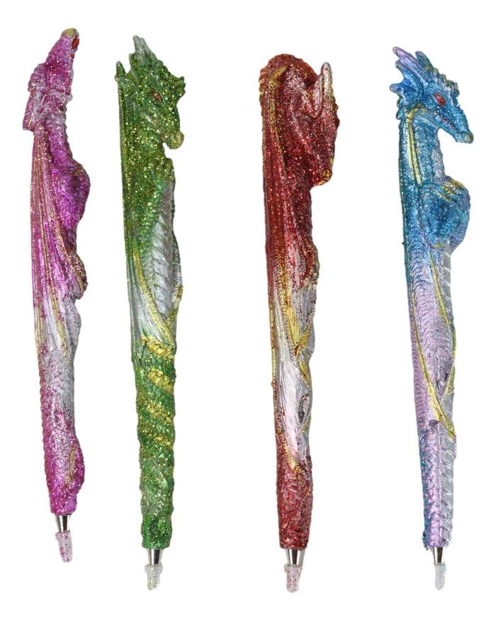 Ebros Gift Set Of 16 Colorful Glittering Medieval Fantasy Dragon Figural Ball Point Pens