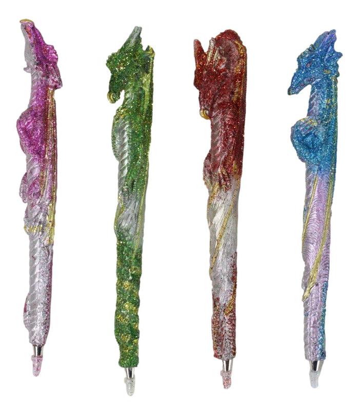 ebros gift Set of 16 Colorful Glittering Medieval Fantasy Dragon Figural Ball Point Pens