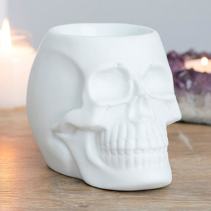 Ebros Gift Set Of 2 Black And White Gothic Skull Skeleton Ceramic Votive Candle Oil Warmers