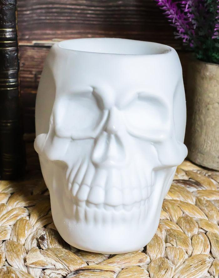Ebros Gift Set Of 2 Black And White Gothic Skull Skeleton Ceramic Votive Candle Oil Warmers