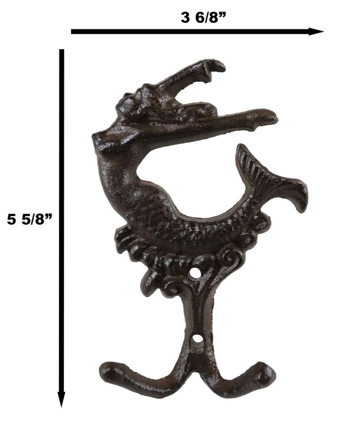 Ebros Gift Set Of 2 Cast Iron Mermaid Ariel Above The Waves Rustic Double Wall Coat Hooks
