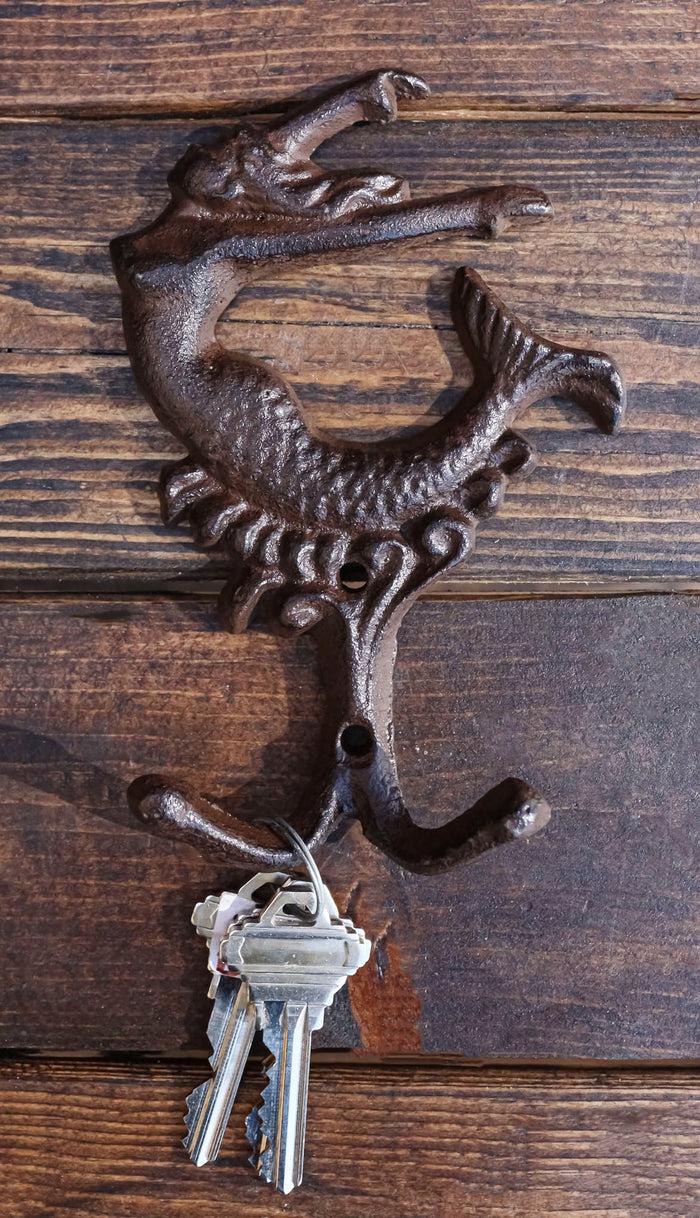 ebros gift Set Of 2 Cast Iron Mermaid Ariel Above The Waves Rustic Double Wall Coat Hooks